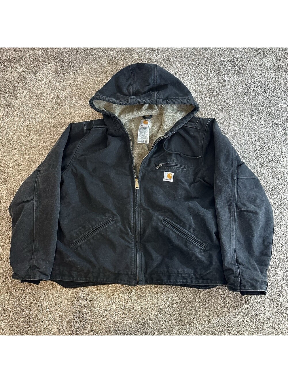 Womens L Carhartt Black W3141 Weathered Coat Jacket Sherpa Lined Hooded